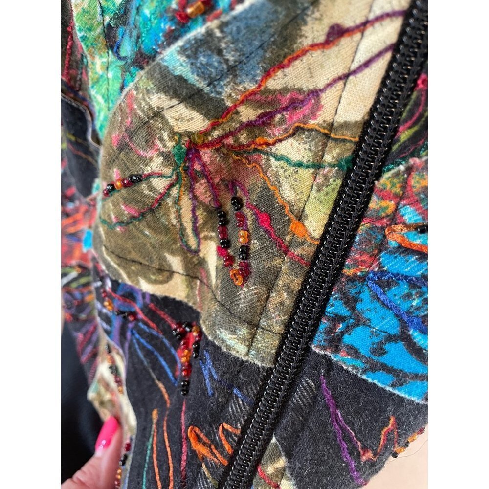 Chico’s Vibrant Patchwork Black Hooded Jacket Sz S - image 6